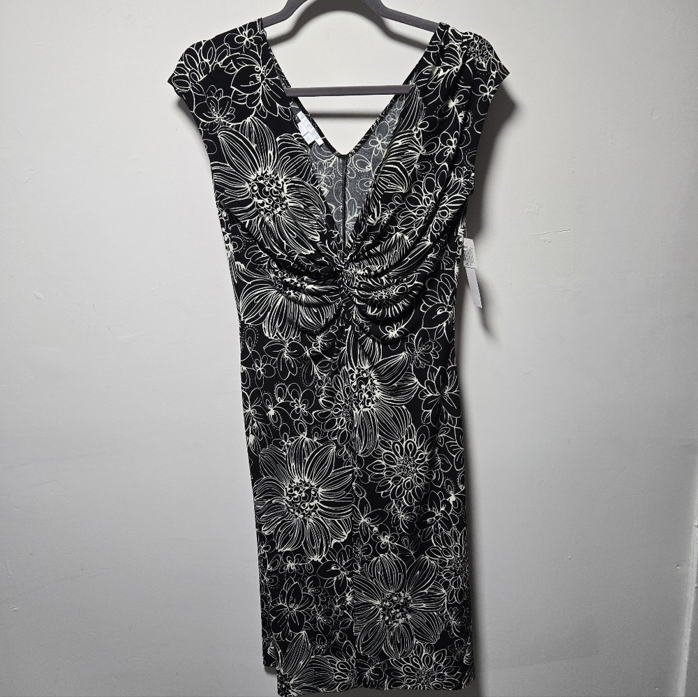 NWT London Times Black White Floral Dress Size 10 Career Wear
